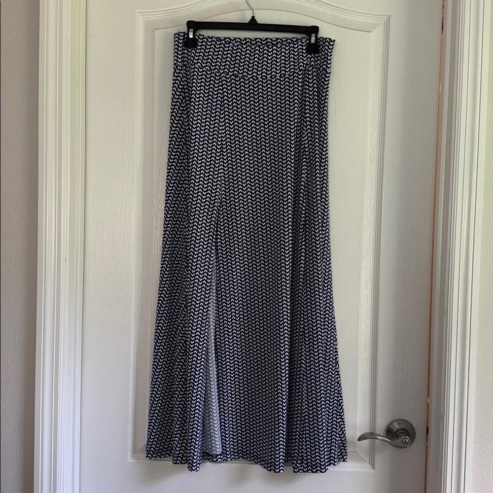 Veronica M Vibrant Double Slit Striped Maxi Skirt Navy and White